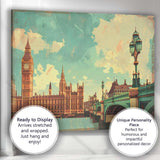 Retro London England Big Ben Westminster Bridge Skyline Travel Poster Canvas Wall Art Print Decor Picture Ready to Hang