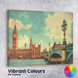 Retro London England Big Ben Westminster Bridge Skyline Travel Poster Canvas Wall Art Print Decor Picture Ready to Hang