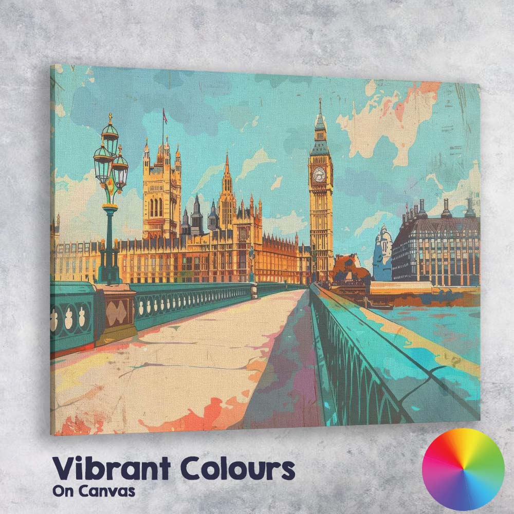 Scenic London England Westminster Bridge Big Ben Cityscape Travel Poster Canvas Wall Art Print Decor Picture Ready to Hang