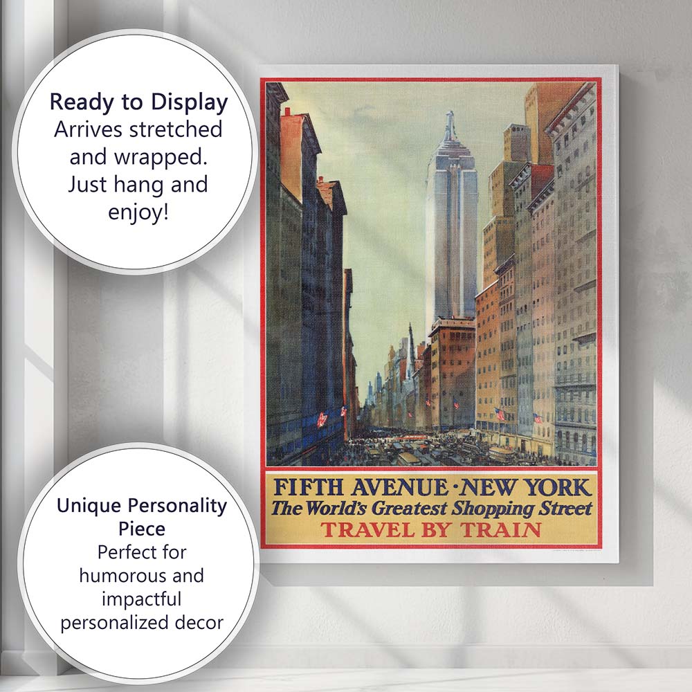 Classic Fifth Avenue New York City Empire State Building Travel Poster Canvas Wall Art Print Decor Picture Ready to Hang