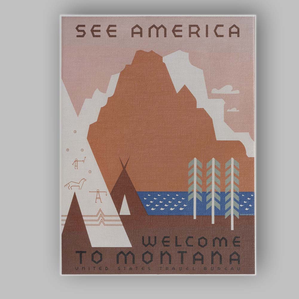 Minimalist Montana Mountain Lake Native American Travel Poster Canvas Wall Art Print Decor Picture Ready to Hang