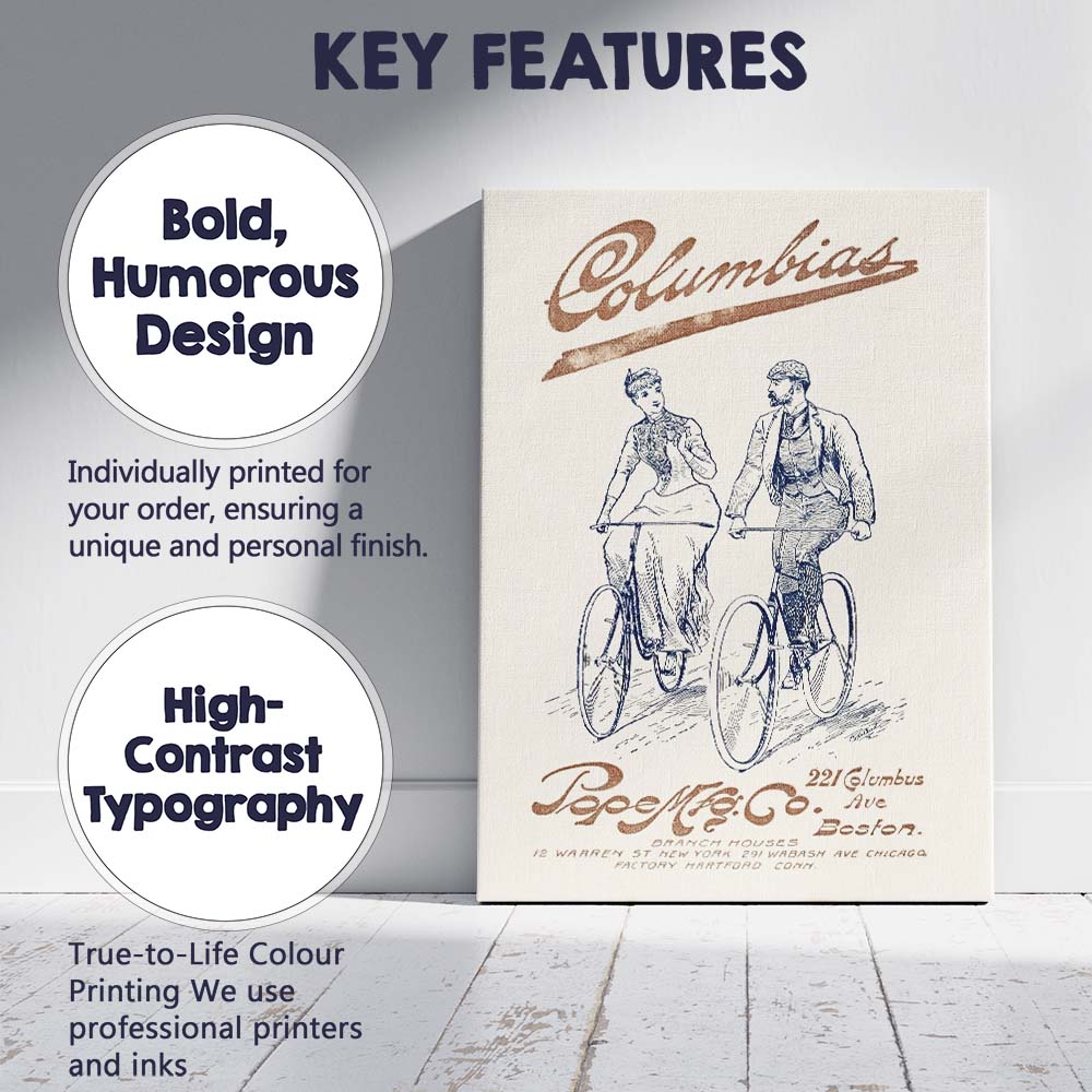 Antique Columbia Safety Bicycle Victorian Cycling Advertisement Canvas Wall Art Print Decor Picture Ready to Hang