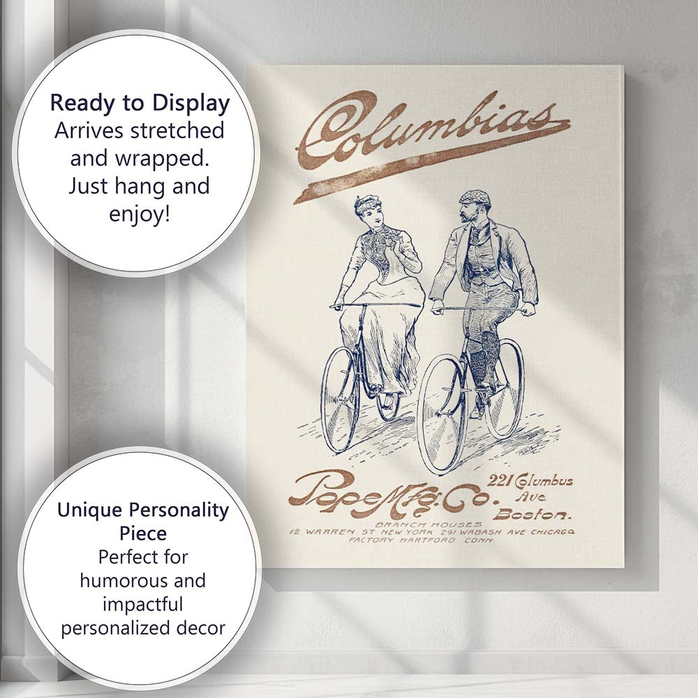 Antique Columbia Safety Bicycle Victorian Cycling Advertisement Canvas Wall Art Print Decor Picture Ready to Hang