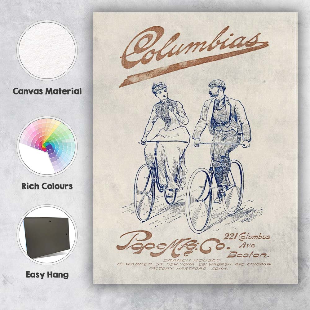 Antique Columbia Safety Bicycle Victorian Cycling Advertisement Canvas Wall Art Print Decor Picture Ready to Hang