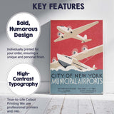 Art Deco New York Municipal Airports Aviation Travel Poster Canvas Wall Art Print Decor Picture Ready to Hang