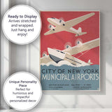 Art Deco New York Municipal Airports Aviation Travel Poster Canvas Wall Art Print Decor Picture Ready to Hang