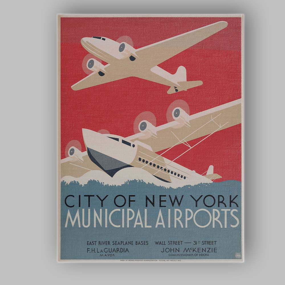 Art Deco New York Municipal Airports Aviation Travel Poster Canvas Wall Art Print Decor Picture Ready to Hang