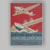 Art Deco New York Municipal Airports Aviation Travel Poster Canvas Wall Art Print Decor Picture Ready to Hang
