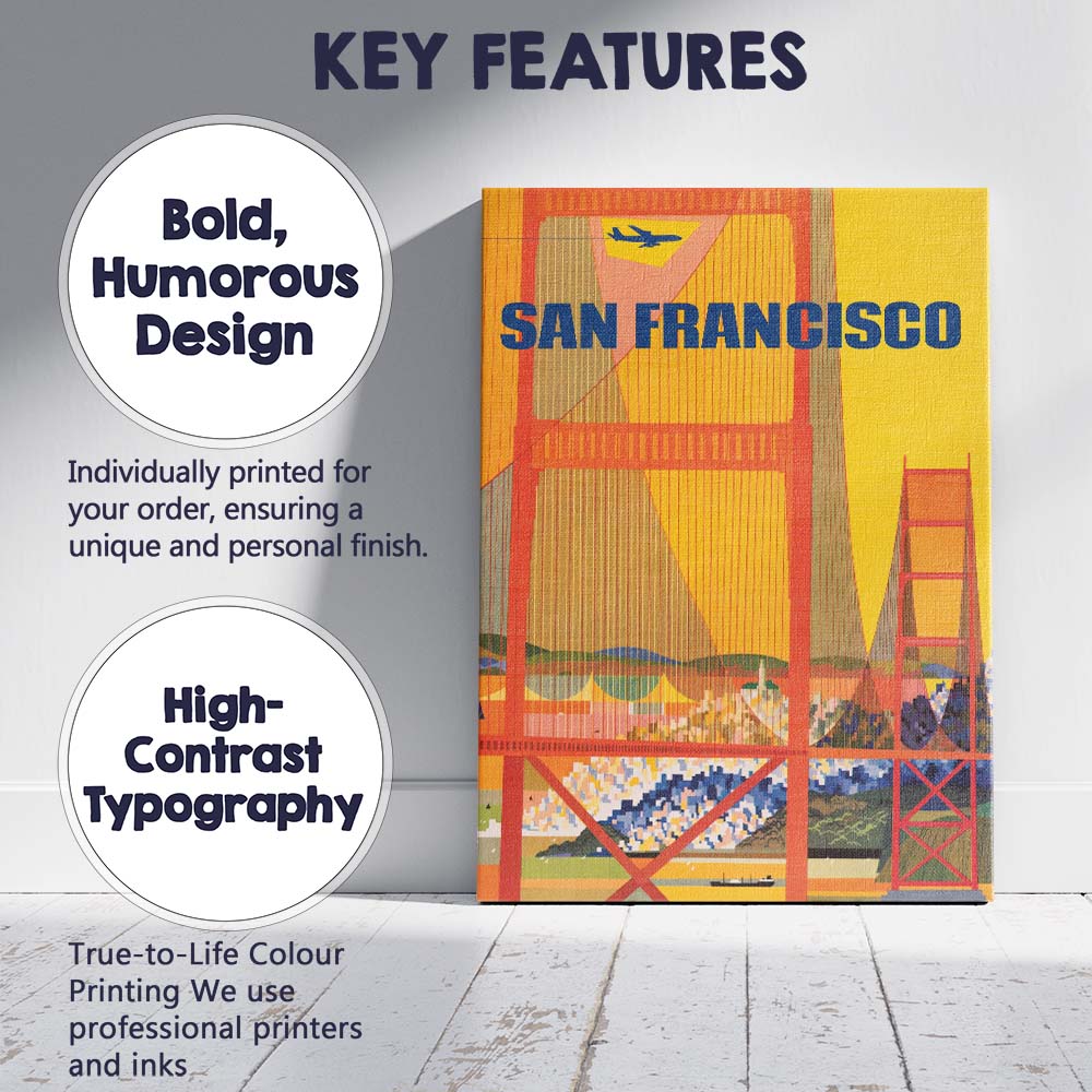 Modern San Francisco Golden Gate Bridge Travel Poster Canvas Wall Art Print Decor Picture Ready to Hang