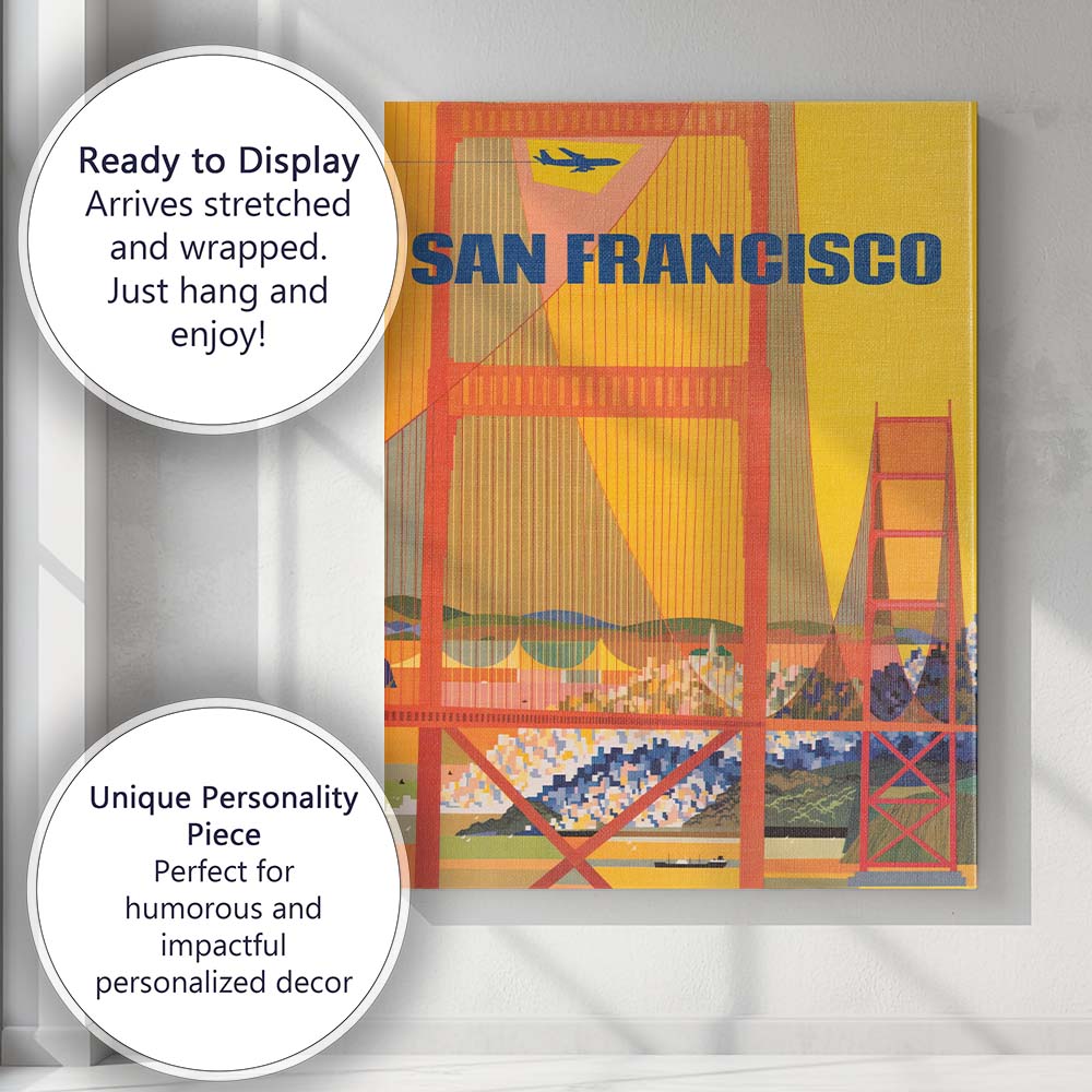 Modern San Francisco Golden Gate Bridge Travel Poster Canvas Wall Art Print Decor Picture Ready to Hang