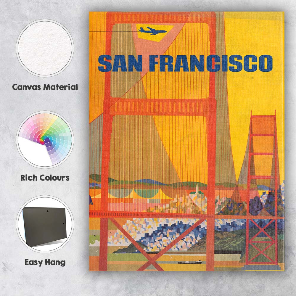 Modern San Francisco Golden Gate Bridge Travel Poster Canvas Wall Art Print Decor Picture Ready to Hang