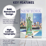 Modern New York Statue of Liberty Skyline Travel Poster Canvas Wall Art Print Decor Picture Ready to Hang