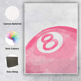 Minimalist Pink Eight Ball Illustration Retro Canvas Wall Art Print Decor Picture Ready to Hang