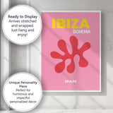Ibiza Bohemia Pink Travel Poster Retro Canvas Wall Art Print Decor Picture Ready to Hang
