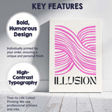 Abstract Pink Wavy Optical Illusion Typography Canvas Wall Art Print Decor Picture Ready to Hang