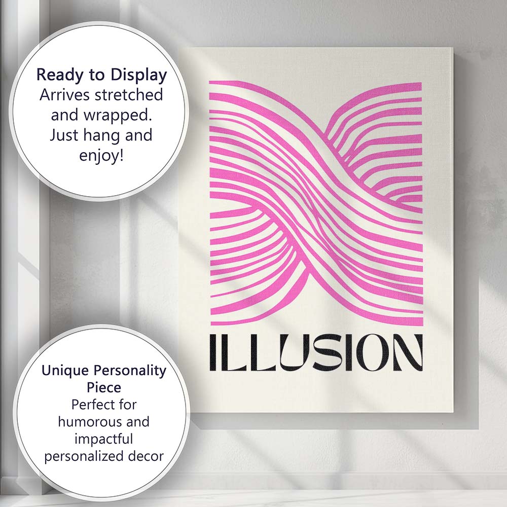 Abstract Pink Wavy Optical Illusion Typography Canvas Wall Art Print Decor Picture Ready to Hang