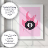 Minimalist Flaming Eight Ball Retro Illustration Canvas Wall Art Print Decor Picture Ready to Hang