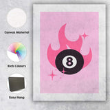 Minimalist Flaming Eight Ball Retro Illustration Canvas Wall Art Print Decor Picture Ready to Hang