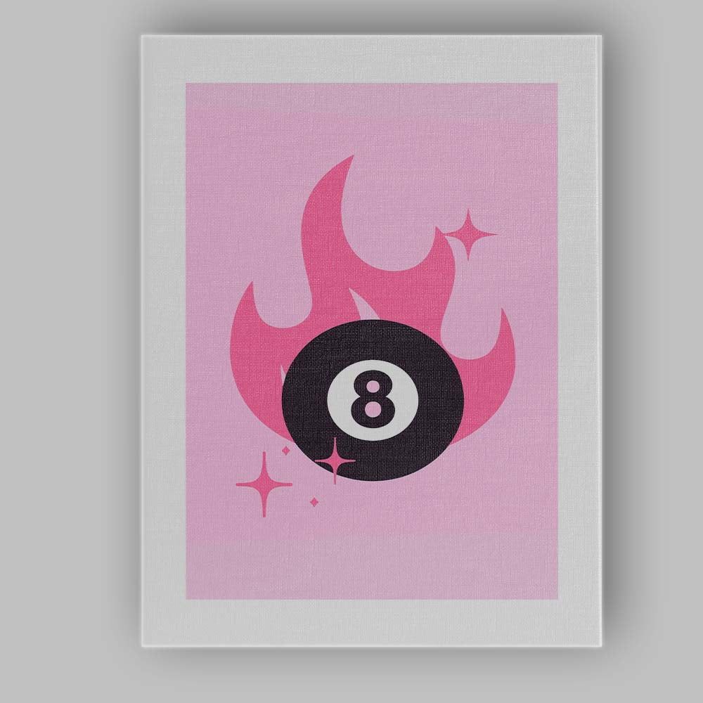 Minimalist Flaming Eight Ball Retro Illustration Canvas Wall Art Print Decor Picture Ready to Hang