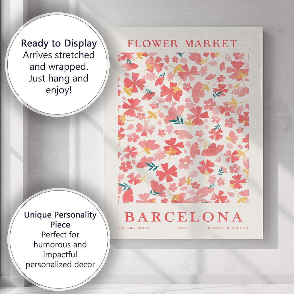 Barcelona Flower Market Botanical Floral Poster Canvas Wall Art Print Decor Picture Ready to Hang