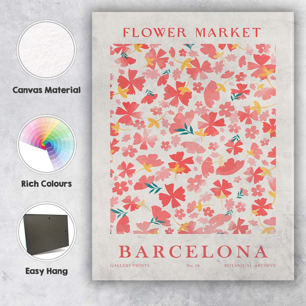 Barcelona Flower Market Botanical Floral Poster Canvas Wall Art Print Decor Picture Ready to Hang