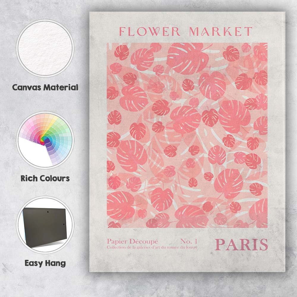 Paris Pink Monstera Tropical Leaf Market Poster Canvas Wall Art Print Decor Picture Ready to Hang