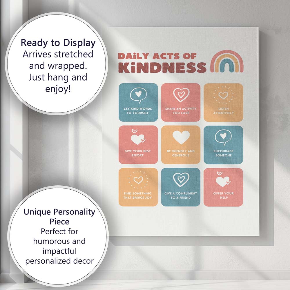 Daily Acts Of Kindness Inspirational Typography Poster Canvas Wall Art Print Decor Picture Ready to Hang