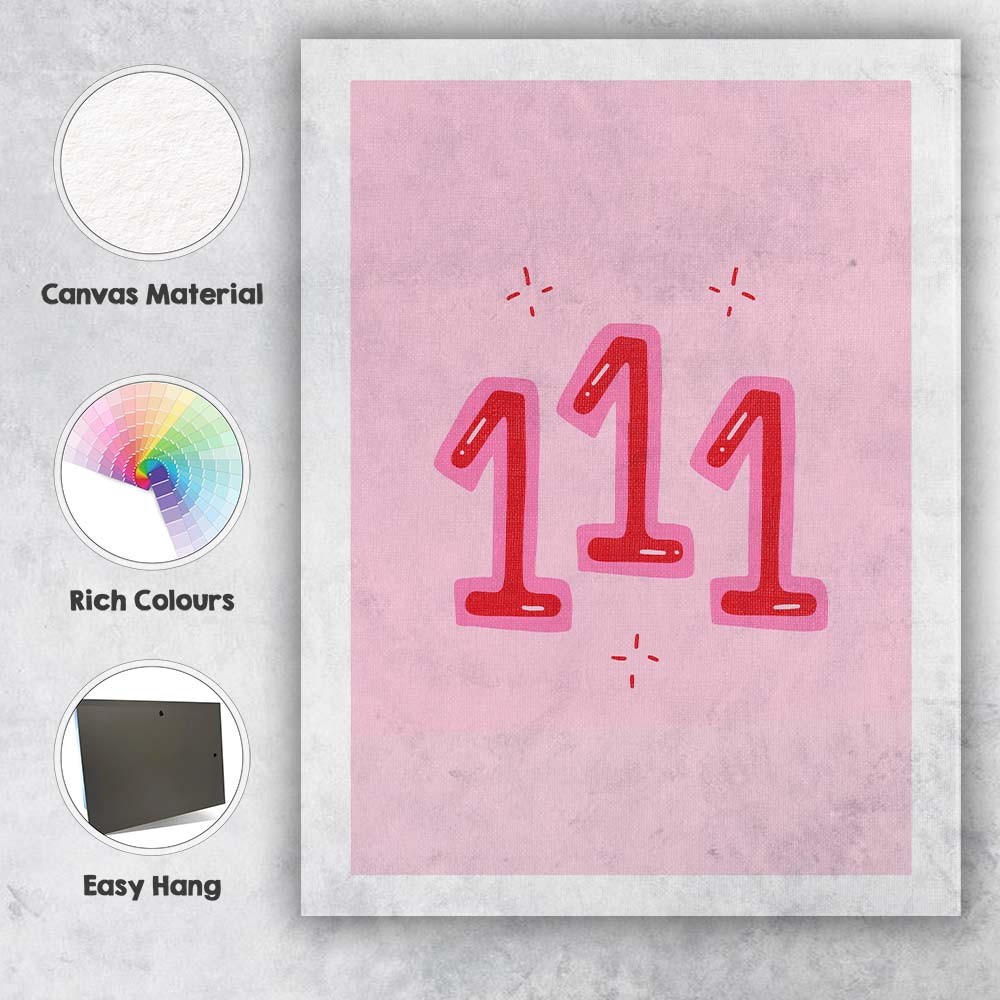 Pink Angel Number 111 Spiritual Numerology Poster Canvas Wall Art Print Decor Picture Ready to Hang