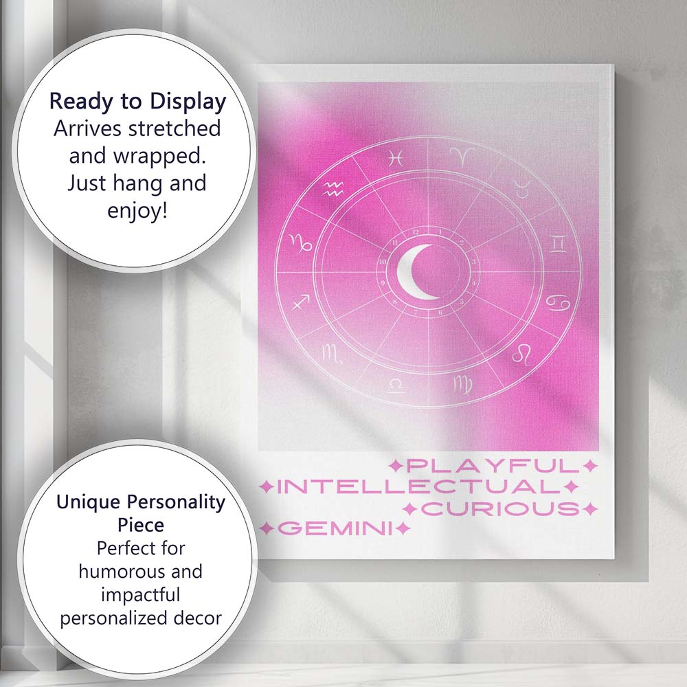 Pink Gemini Zodiac Astrology Birth Chart Poster Canvas Wall Art Print Decor Picture Ready to Hang