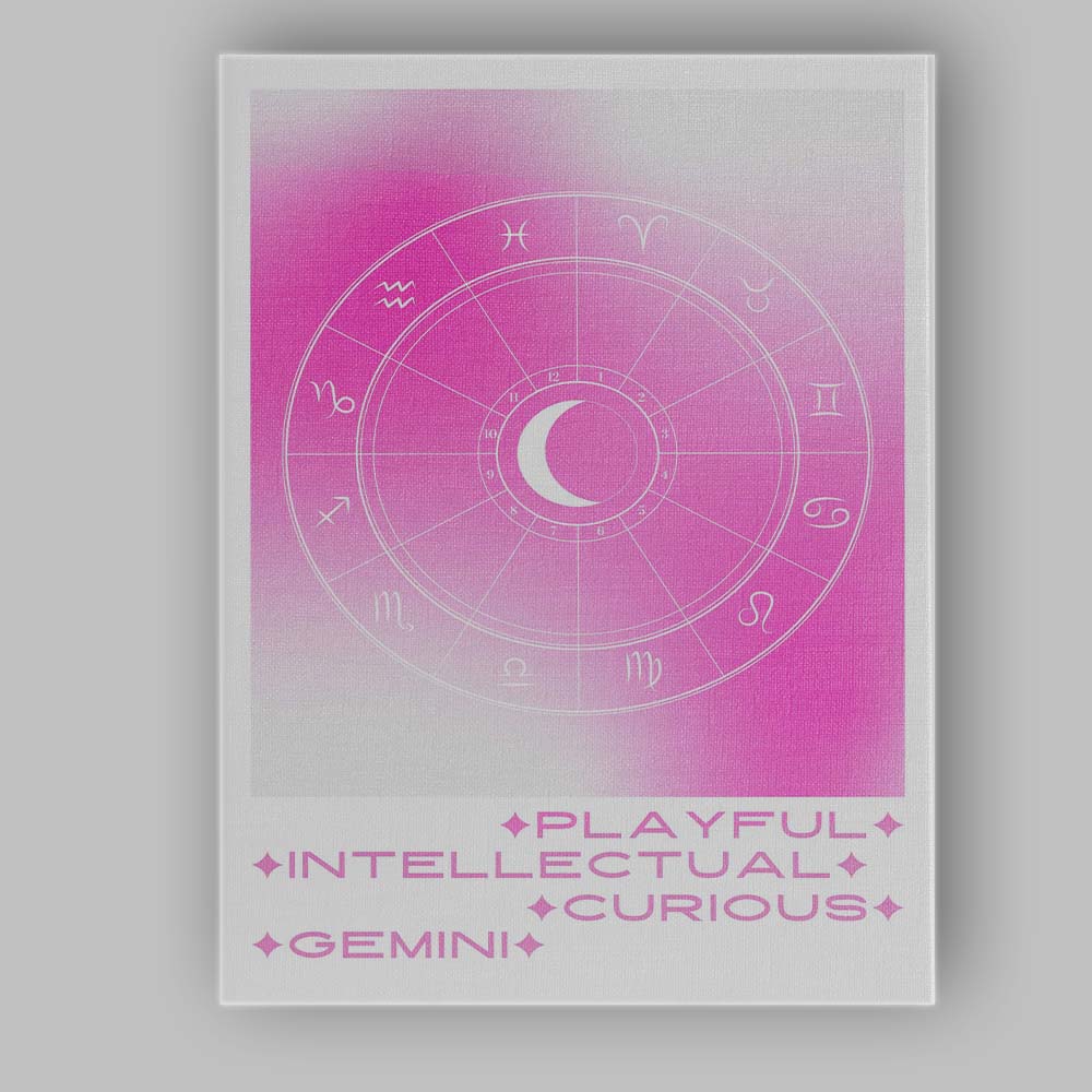 Pink Gemini Zodiac Astrology Birth Chart Poster Canvas Wall Art Print Decor Picture Ready to Hang