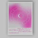 Pink Gemini Zodiac Astrology Birth Chart Poster Canvas Wall Art Print Decor Picture Ready to Hang
