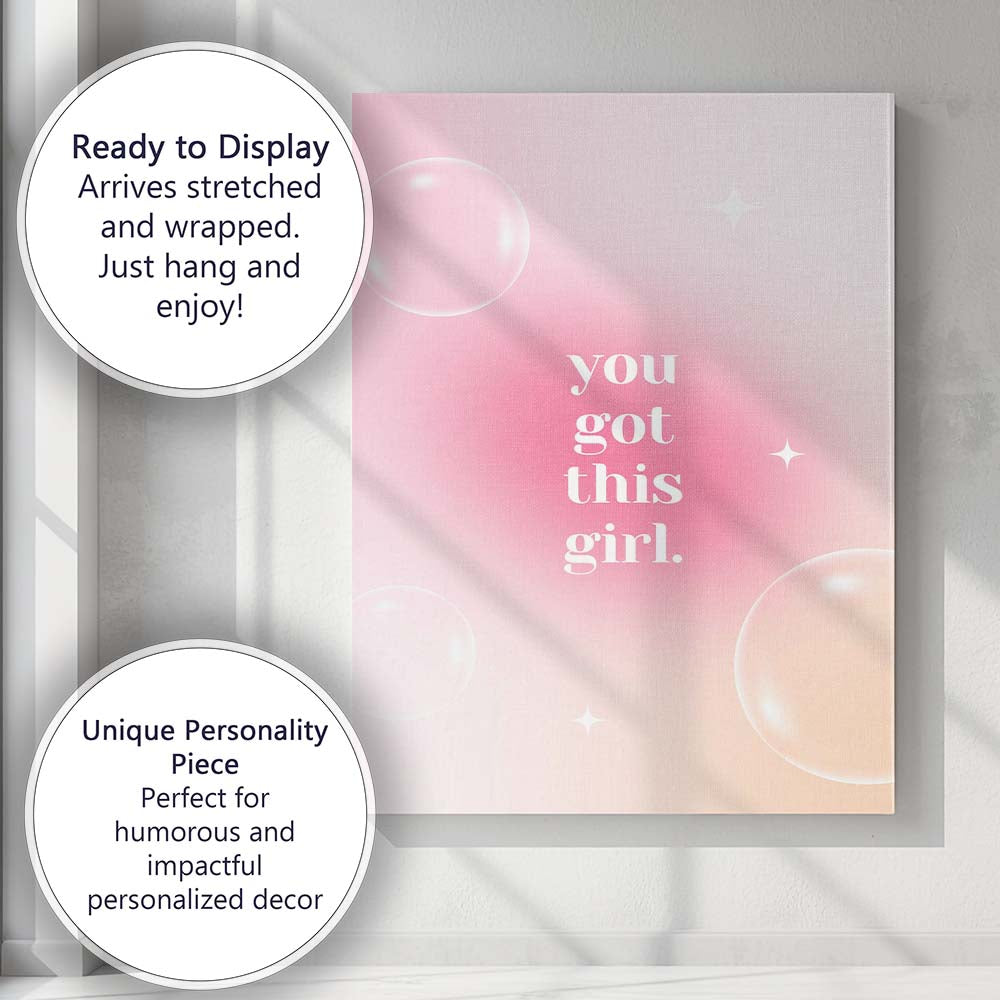 You Got This Girl Pink Motivational Quote Canvas Wall Art Print Decor Picture Ready to Hang
