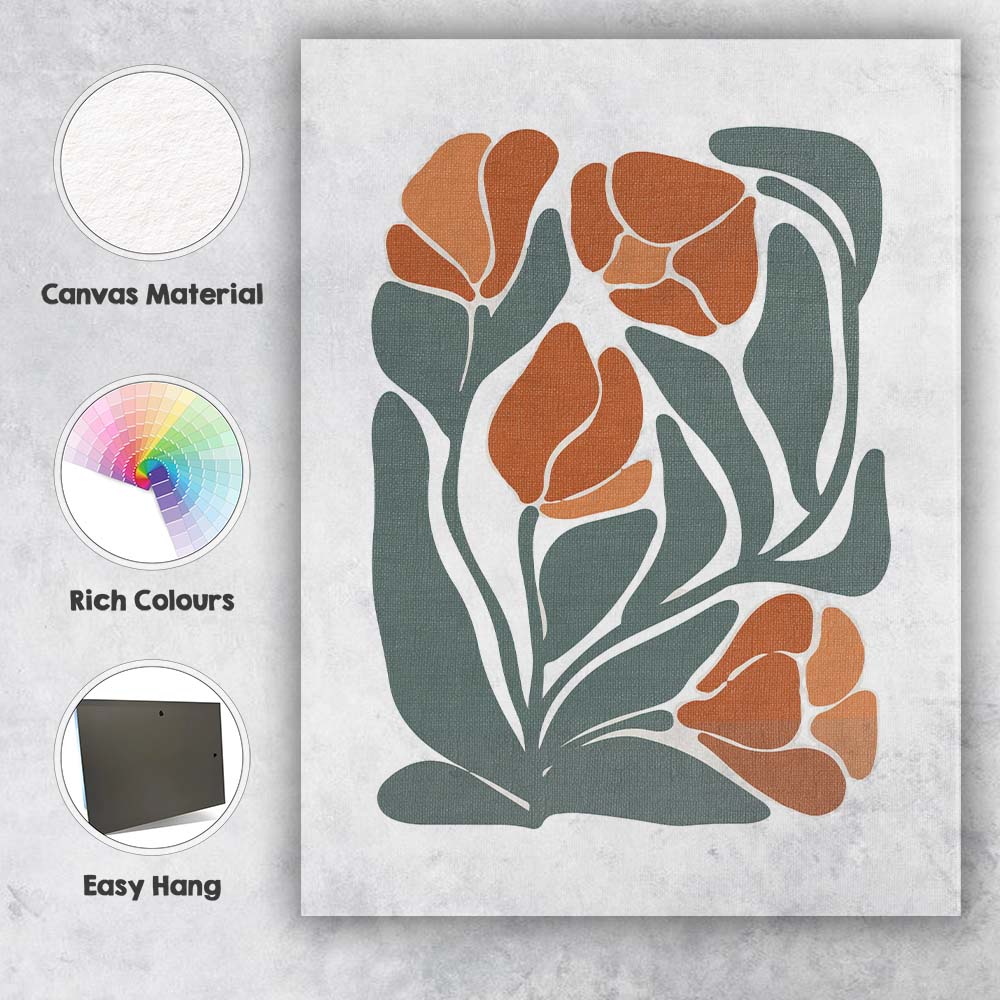 Abstract Earth Tone Floral Botanical Cutout Illustration Canvas Wall Art Print Decor Picture Ready to Hang