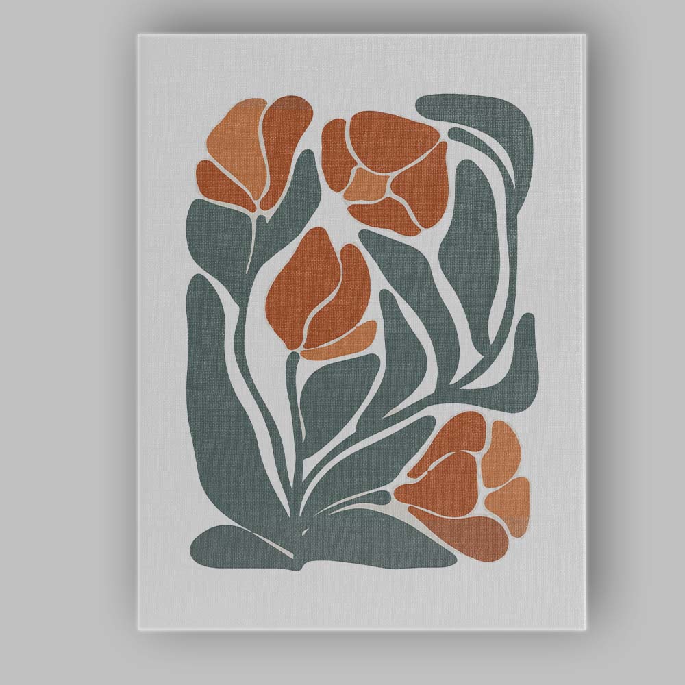 Abstract Earth Tone Floral Botanical Cutout Illustration Canvas Wall Art Print Decor Picture Ready to Hang