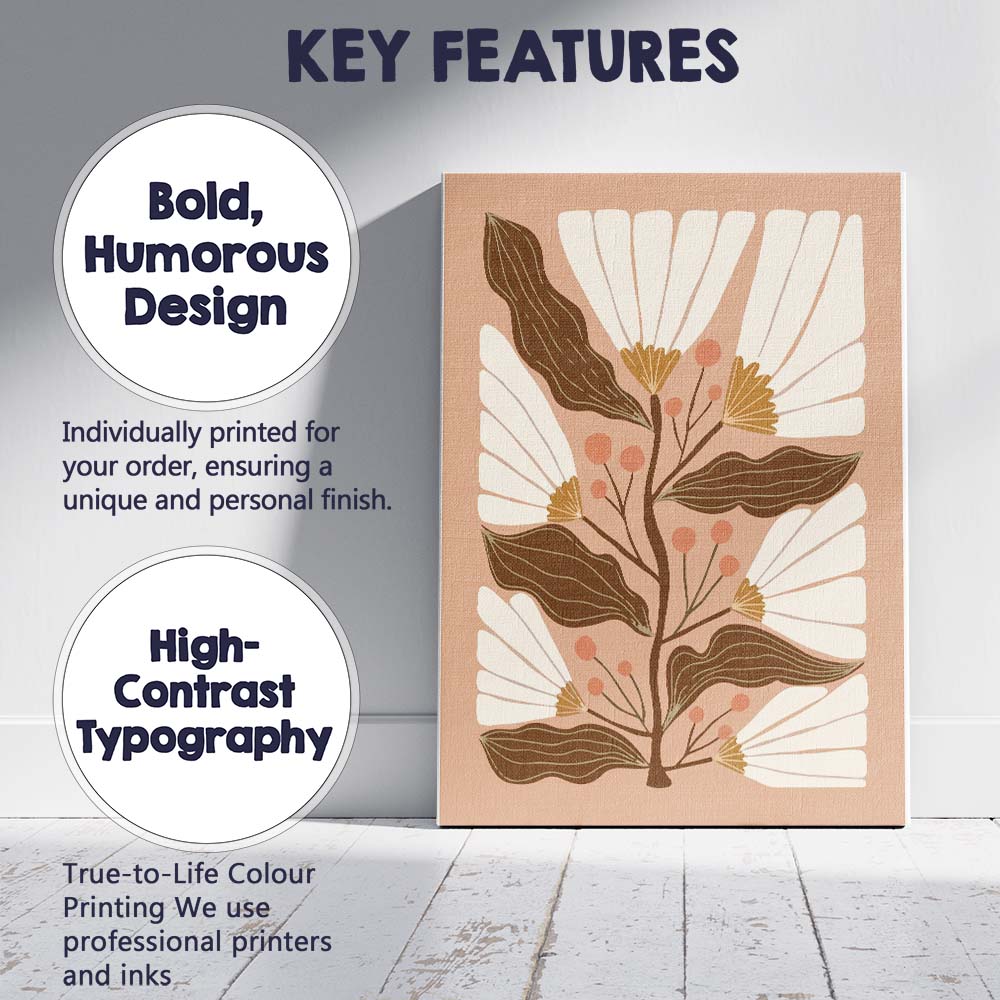 Neutral Beige Daisy Wildflower Botanical Illustration Canvas Wall Art Print Decor Picture Ready to Hang