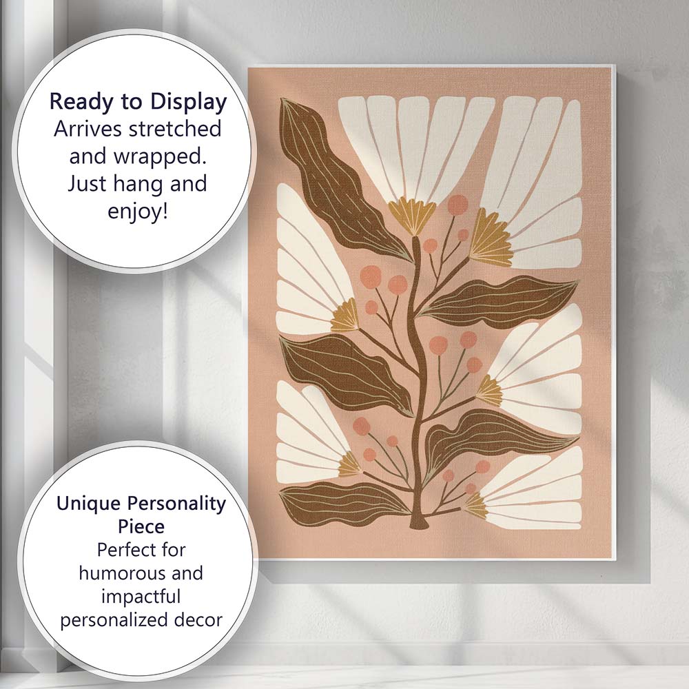 Neutral Beige Daisy Wildflower Botanical Illustration Canvas Wall Art Print Decor Picture Ready to Hang