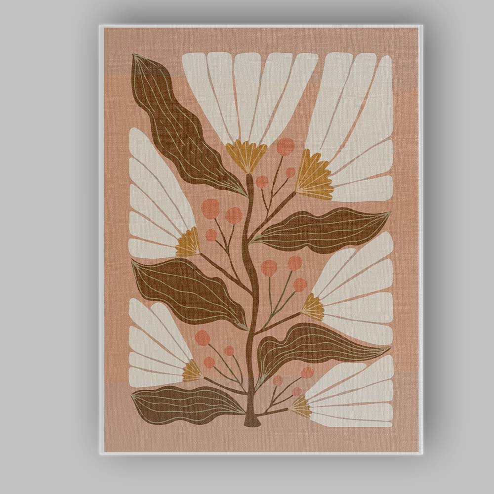Neutral Beige Daisy Wildflower Botanical Illustration Canvas Wall Art Print Decor Picture Ready to Hang