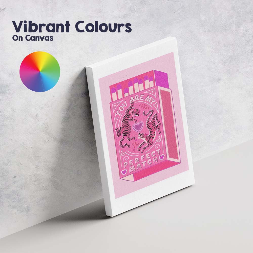 Pink Tiger Love Matchbox Valentine Illustration Canvas Wall Art Print Decor Picture Ready to Hang