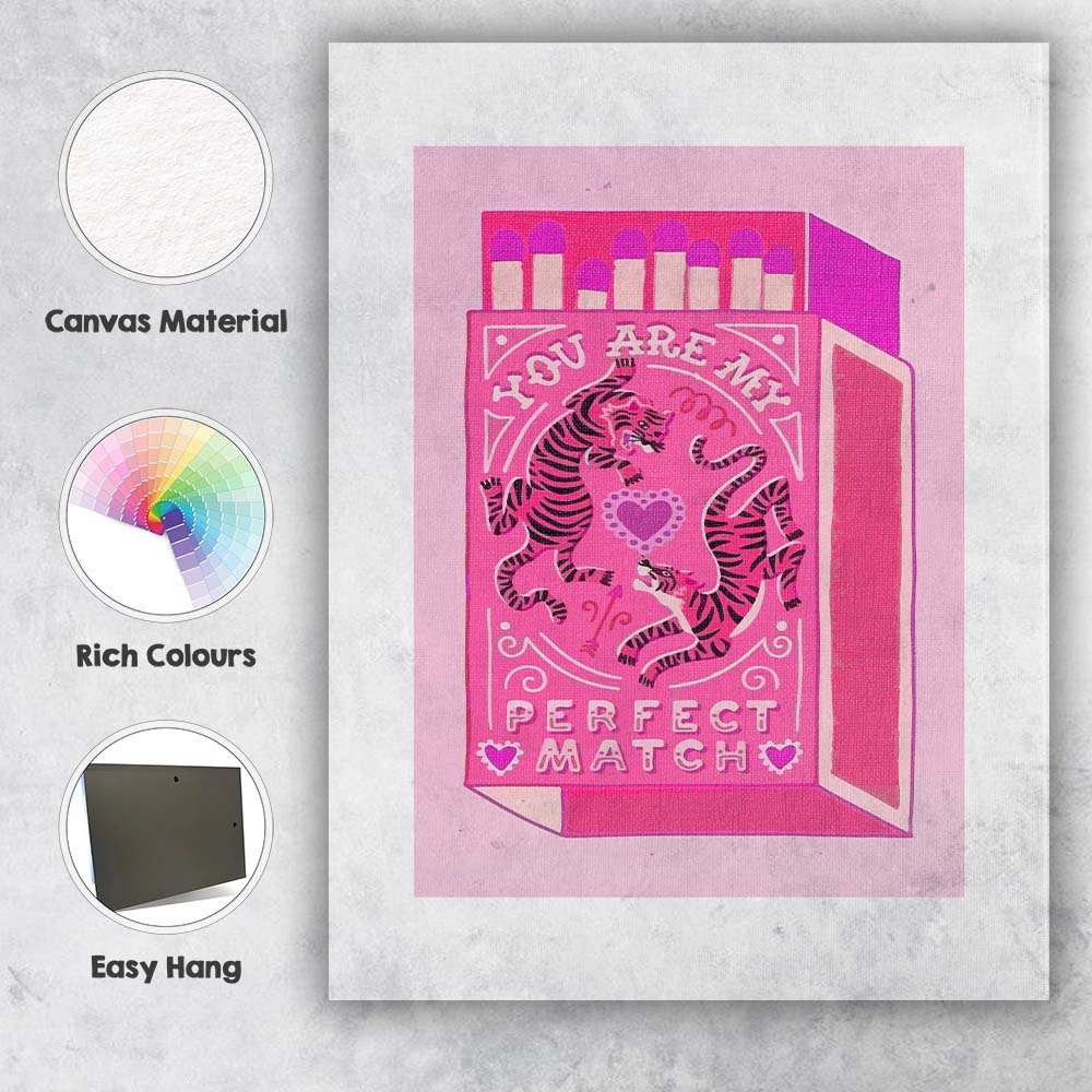 Pink Tiger Love Matchbox Valentine Illustration Canvas Wall Art Print Decor Picture Ready to Hang