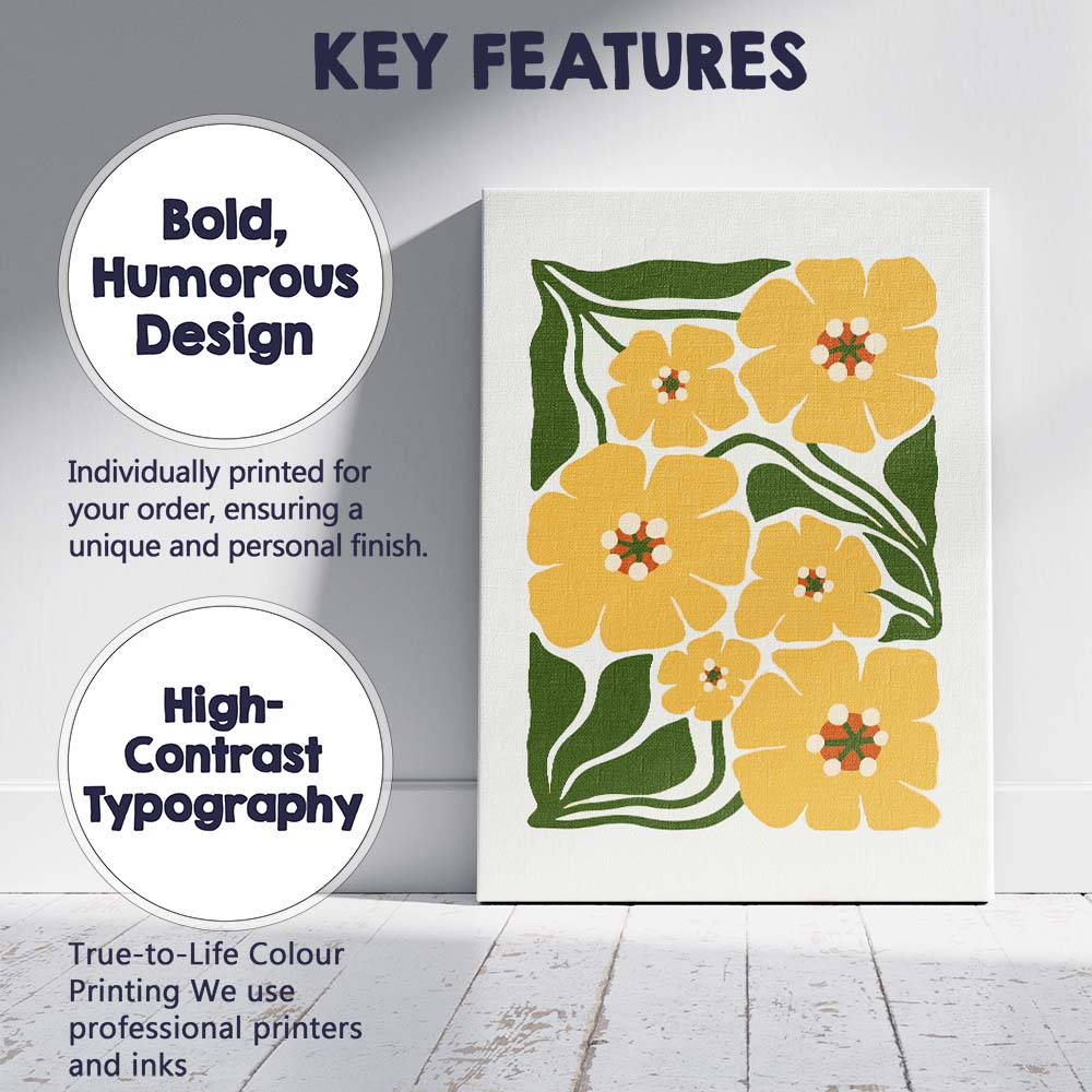 Mustard Yellow Floral Botanical Illustration Canvas Wall Art Print Decor Picture Ready to Hang