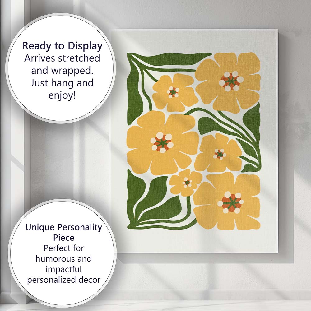 Mustard Yellow Floral Botanical Illustration Canvas Wall Art Print Decor Picture Ready to Hang