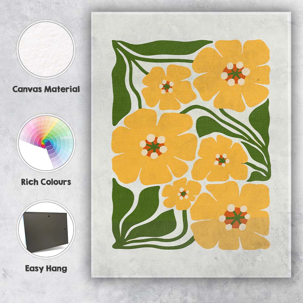 Mustard Yellow Floral Botanical Illustration Canvas Wall Art Print Decor Picture Ready to Hang