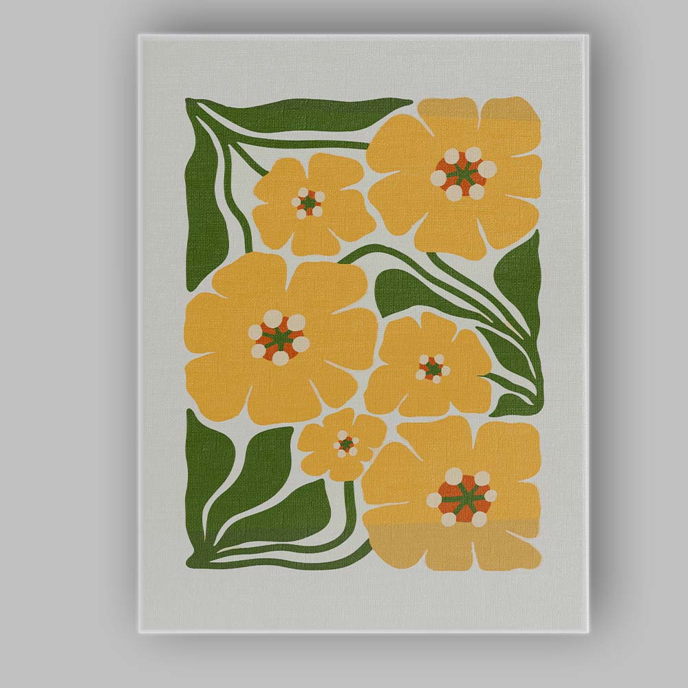 Mustard Yellow Floral Botanical Illustration Canvas Wall Art Print Decor Picture Ready to Hang