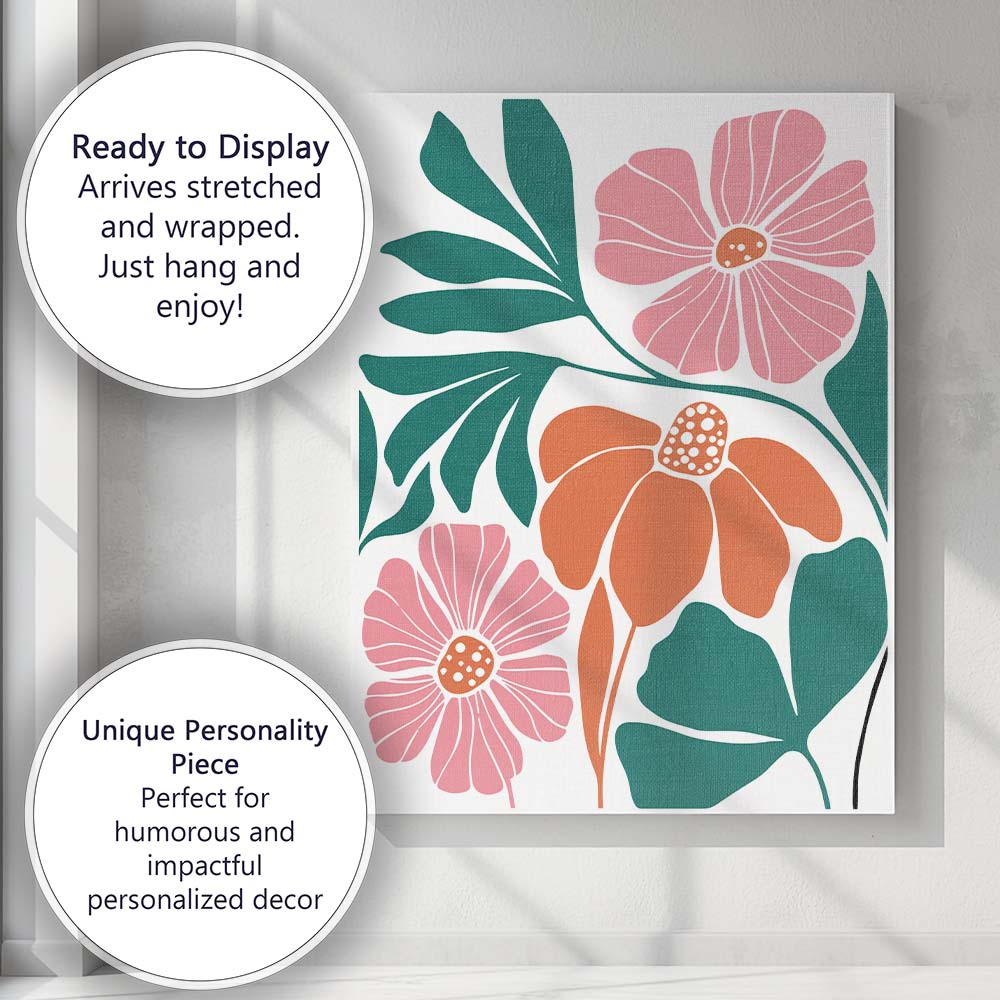 Abstract Pink Orange Botanical Floral Illustration Canvas Wall Art Print Decor Picture Ready to Hang