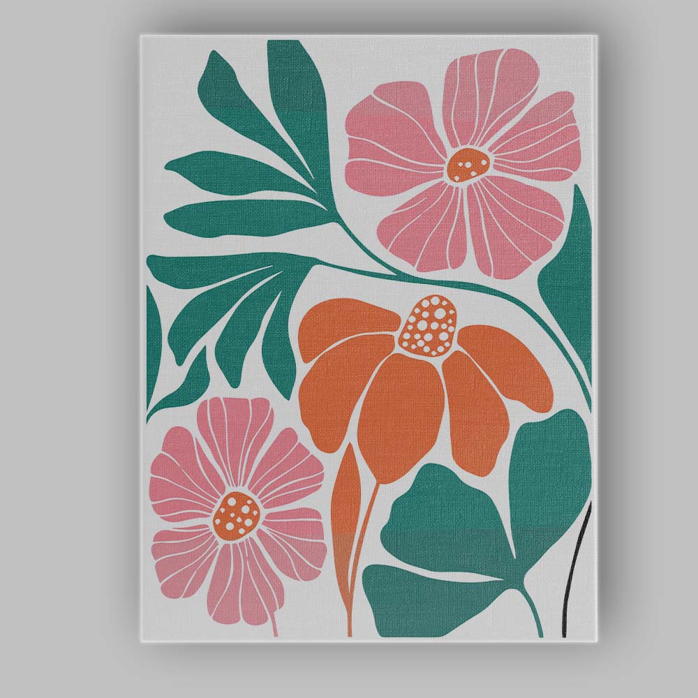 Abstract Pink Orange Botanical Floral Illustration Canvas Wall Art Print Decor Picture Ready to Hang