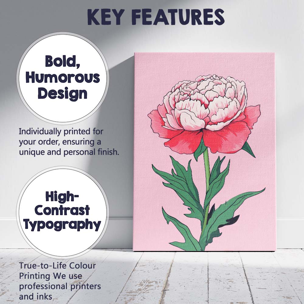 Elegant Pink Peony Botanical Flower Illustration Canvas Wall Art Print Decor Picture Ready to Hang