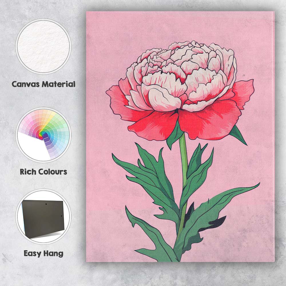 Elegant Pink Peony Botanical Flower Illustration Canvas Wall Art Print Decor Picture Ready to Hang