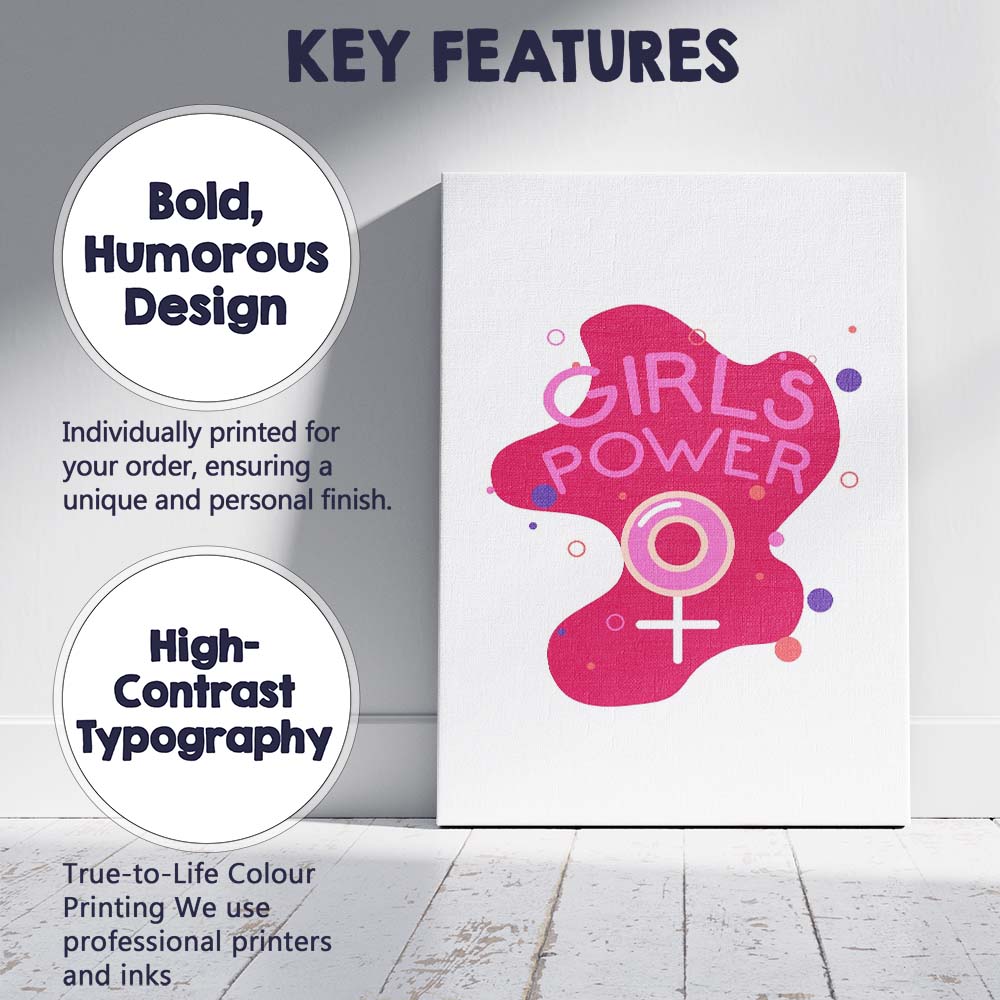 Girls Power Feminist Symbol Modern Graphic Canvas Wall Art Print Decor Picture Ready to Hang
