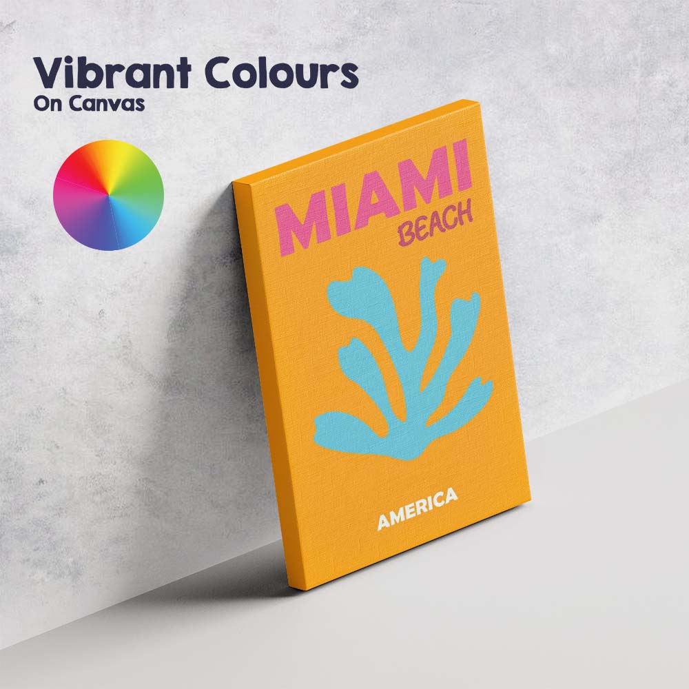 Miami Beach Coral Silhouette Retro Typography Canvas Wall Art Print Decor Picture Ready to Hang