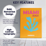 Miami Beach Coral Silhouette Retro Typography Canvas Wall Art Print Decor Picture Ready to Hang
